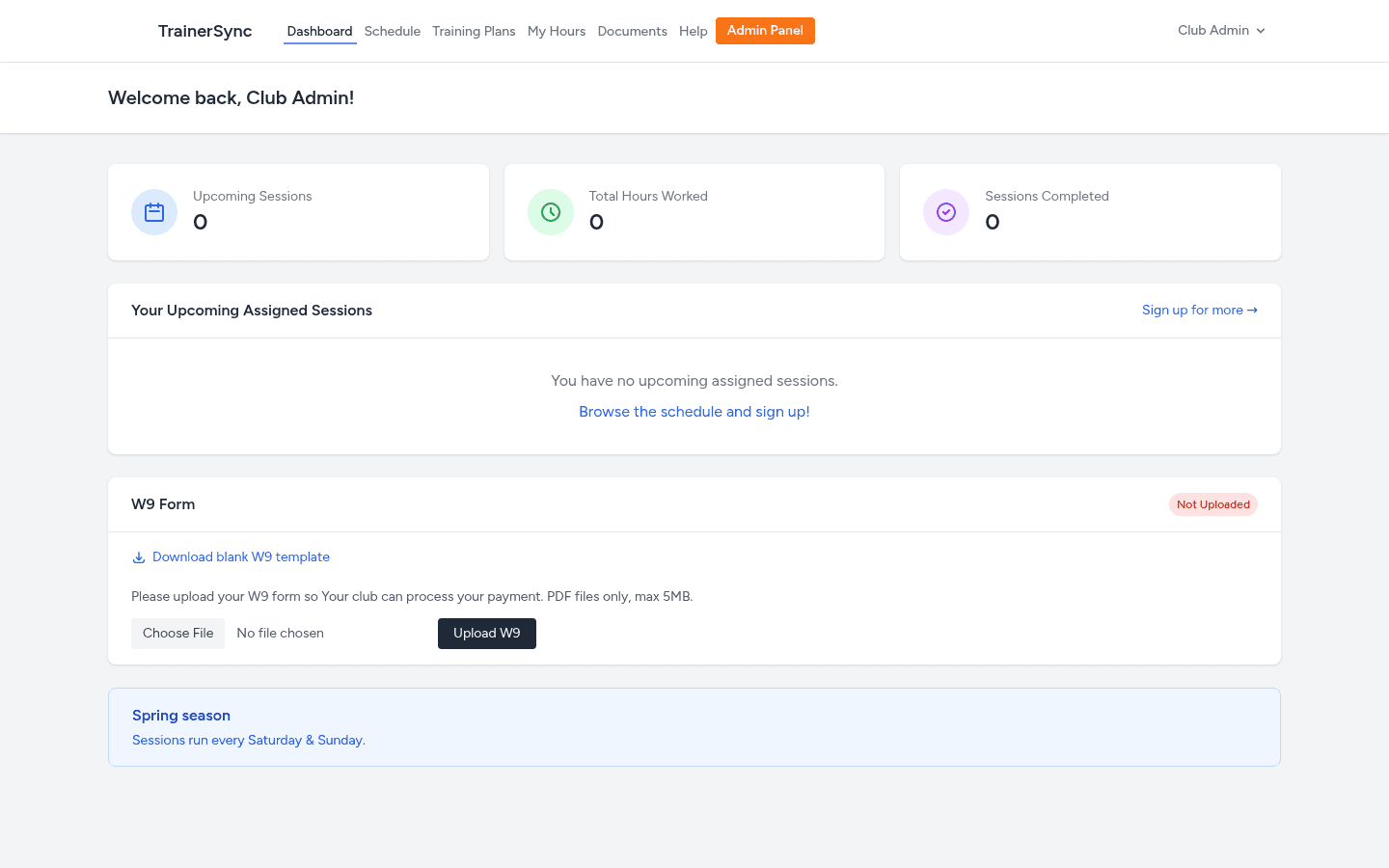 Sanitized screenshot of the TrainerSync dashboard